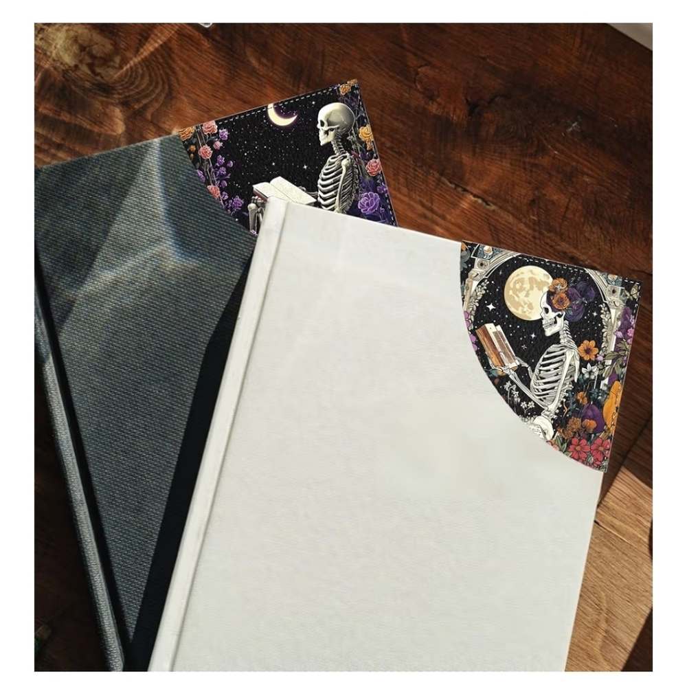 New Leather Floral Skeleton Book Mark Set Of 4 Gothic Reading Office - Picture 5 of 10